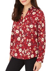 Foxcroft Lauren Windswept Floral Print Button-Up Shirt in Mum Red at Nordstrom