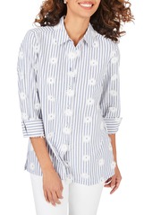Foxcroft Libby Sea Stripe Embroidered Tunic Shirt in Malibu Blue at Nordstrom