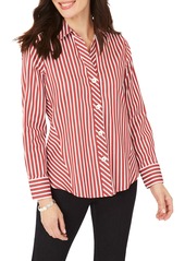 Foxcroft Paityn Stripe Button-Up Shirt in Rosewood at Nordstrom