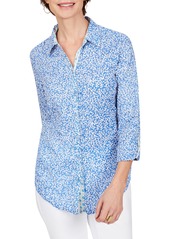 Foxcroft Zoey Coral Reef Cotton Voile Button-Up Shirt in Malibu Blue at Nordstrom