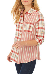 Foxcroft Zoey Mixed Print Brushed Cotton Shirt in Rosewood at Nordstrom