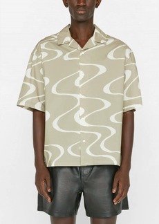 FRAME Abstract Wave Graphic Shirt In Sand Beige Print