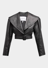 FRAME Belted Crop Leather Jacket