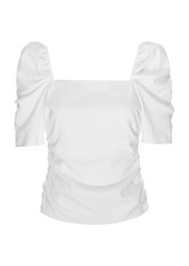FRAME Betty Stretch-Silk Ruched Puff-Sleeve Top