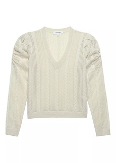 FRAME Cashmere Pointelle Cable-Knit Sweater