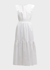 FRAME Cotton Cinch-Shoulder Midi Dress
