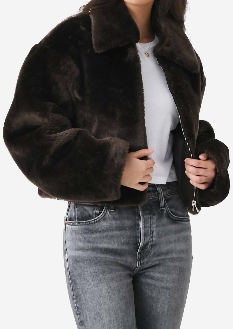 FRAME Faux Fur Zip Up Jacket In Espresso