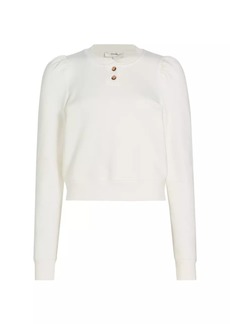 FRAME Femme Brushed Cotton-Blend Fleece Henley Sweatshirt
