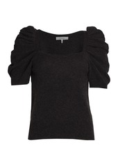 FRAME Femme Squareneck Short-Sleeve Cashmere Sweater