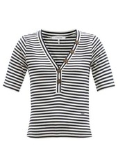 Frame - Buttoned Striped Organic-cotton Jersey T-shirt - Womens - Blue White