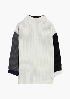 FRAME - Color-block ribbed merino wool turtleneck sweater - White - M