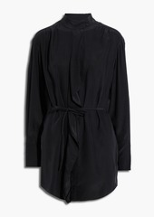 FRAME - Cravat belted ruffle-trimmed silk crepe de chine mini shirt dress - Black - M