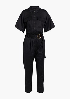 FRAME - Cropped belted twill jumpsuit - Black - XS