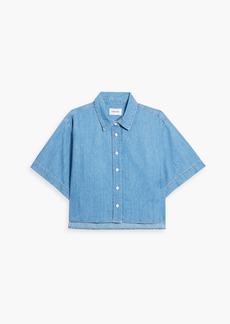 FRAME - Cropped cotton and linen-blend chambray shirt - Blue - S
