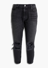 FRAME - Cropped distressed high-rise straight-leg jeans - Black - 24