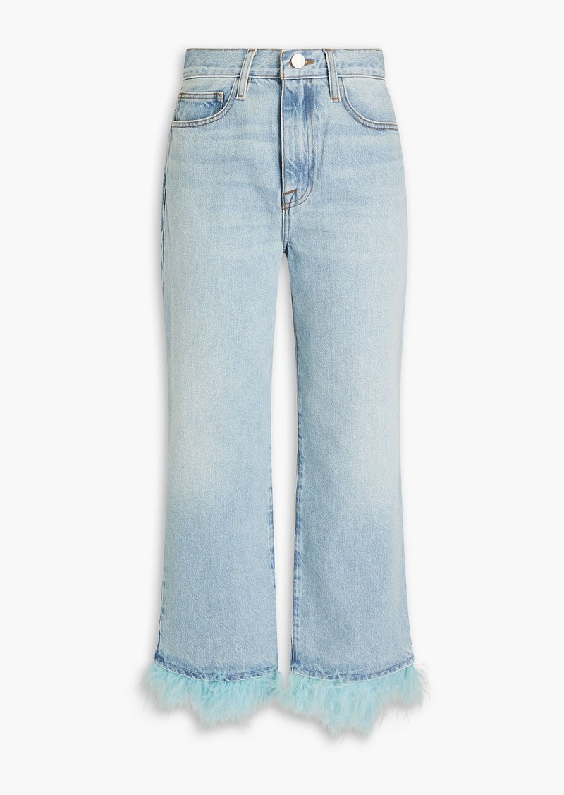 FRAME - Cropped feather-embellished high-rise straight-leg jeans - Blue - 23