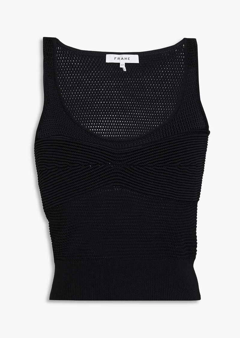 FRAME - Cropped pointelle-knit tank - Black - M