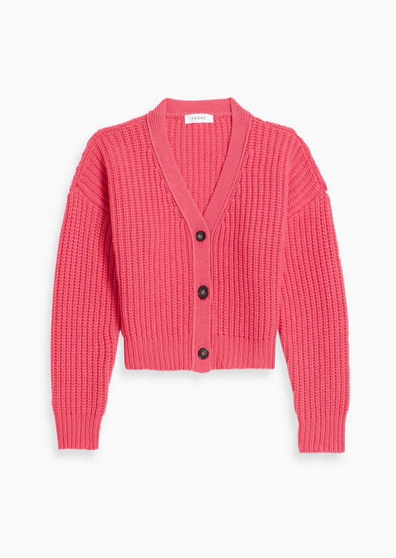 FRAME - Cropped ribbed merino wool cardigan - Pink - XS