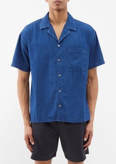 Frame - Cuban-collar Denim Short-sleeved Shirt - Mens - Blue