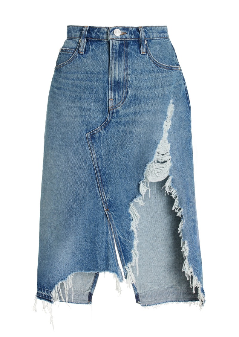 FRAME - Deconstructed Frayed Denim Midi Skirt - Blue - 26 - Moda Operandi