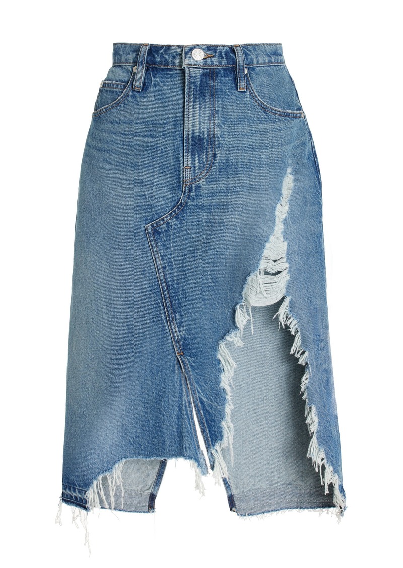 FRAME - Deconstructed Frayed Denim Midi Skirt - Blue - 27 - Moda Operandi