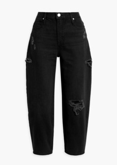 FRAME - Distressed high-rise tapered jeans - Black - 25
