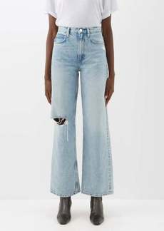 Frame - Distressed High-rise Wide-leg Jeans - Womens - Light Denim