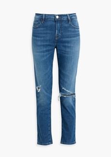 FRAME - Distressed mid-rise straight-leg jeans - Blue - 25