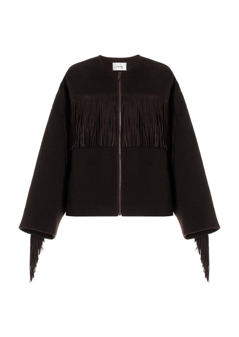 FRAME - Fringed Suede and Wool Jacket - Brown - L - Moda Operandi