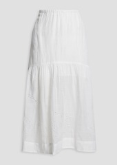 FRAME - Gathered broderie anglaise ramie midi skirt - White - L