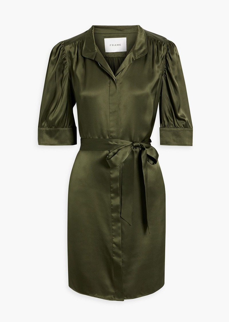 FRAME - Gillian belted silk mini shirt dress - Green - XL