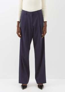 Frame - High-waist Pleated Twill Trousers - Womens - Navy