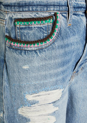 FRAME - Julia Sarr-Jamois crochet-trimmed distressed high-rise boyfriend jeans - Blue - 25