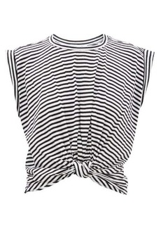Frame - Knotted-front Cotton-jersey T-shirt - Womens - Black Stripe