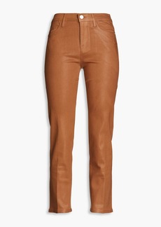FRAME - Le High cropped coated high-rise straight-leg jeans - Brown - 24