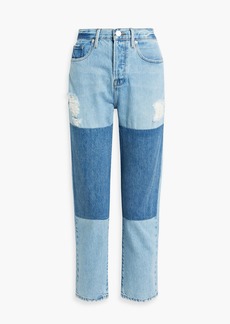 FRAME - Le Original distressed patchwork high-rise straight-leg jeans - Blue - 25