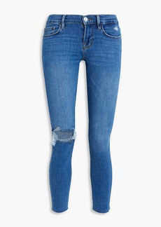 FRAME - Le Skinny de Jeanne cropped distressed mid-rise skinny jeans - Blue - 25