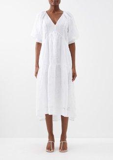 Frame - Puff-sleeve Broderie-anglaise Ramie Maxi Dress - Womens - White