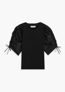 FRAME - Ruched cotton-poplin and jersey top - Black - XL