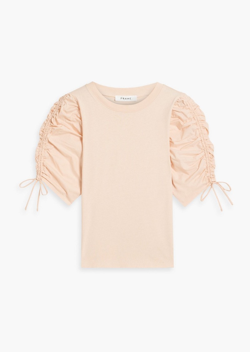 FRAME - Ruched cotton-poplin and jersey top - Pink - S