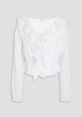 FRAME - Ruffled broderie anglaise ramie blouse - White - XS