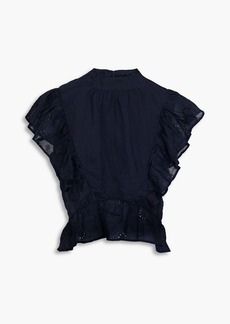 FRAME - Ruffled broderie anglaise ramie top - Blue - XS