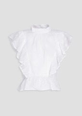 FRAME - Ruffled broderie anglaise ramie top - Blue - S