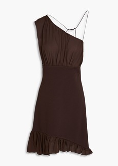 FRAME - Asymmetric ruffled ponte and silk crepe de chine mini dress - Brown - XXS