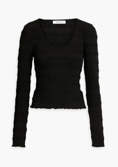 FRAME - Shirred stretch-jersey top - Black - L