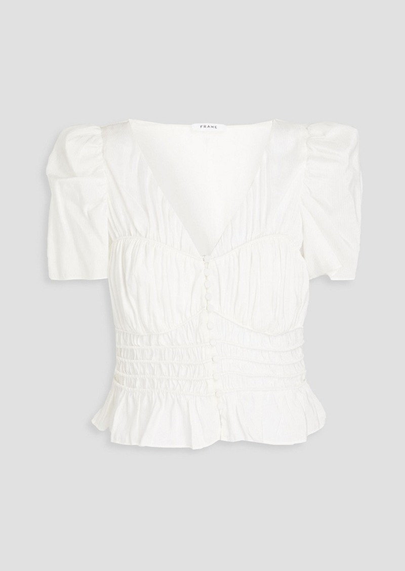 FRAME - Shirred ramie and silk-blend top - White - XS