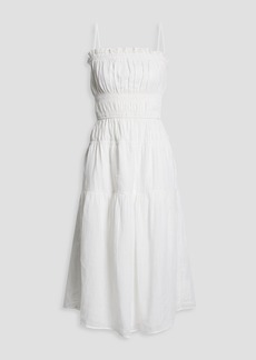 FRAME - Shirred ramie-gauze midi dress - White - M