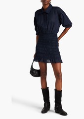 FRAME - Shirred ramie mini shirt dress - Blue - L