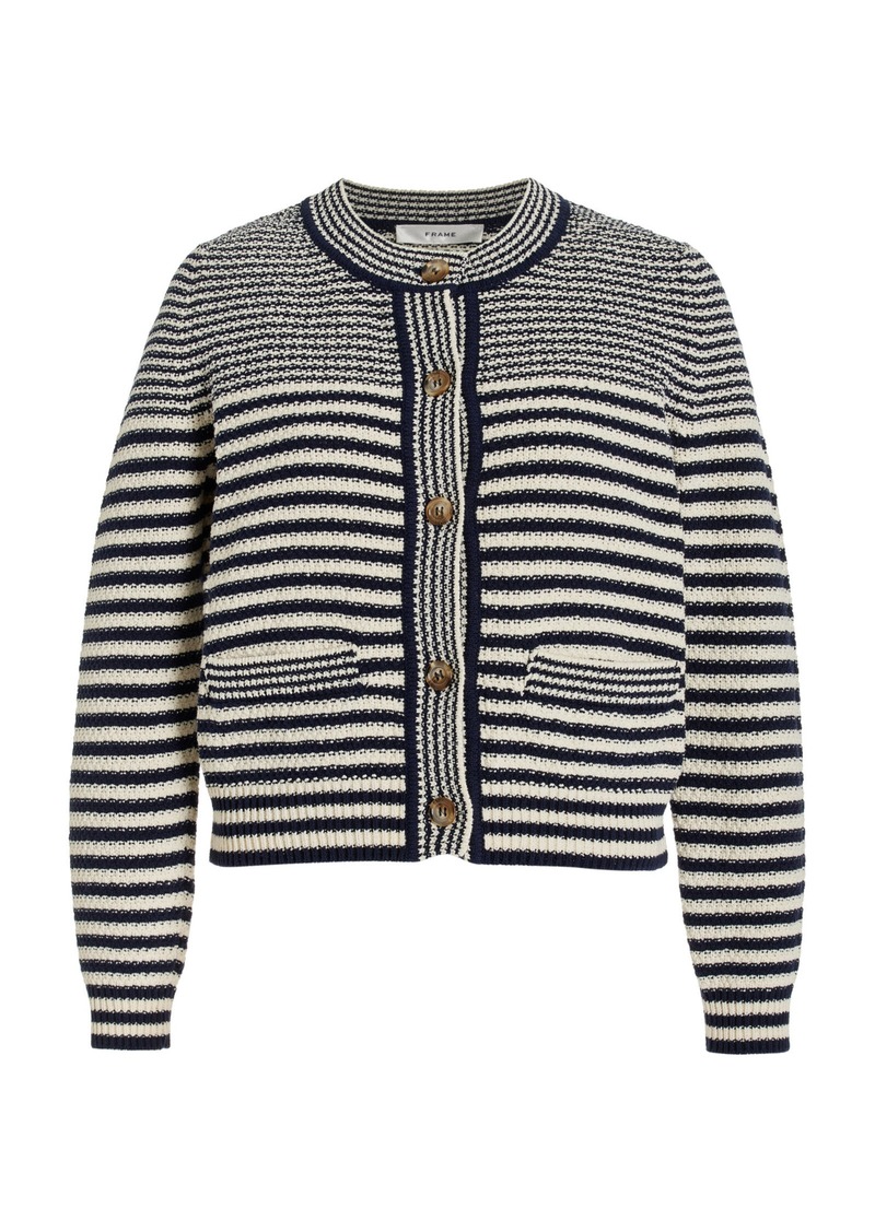 FRAME - Striped Cotton-Blend Cardigan - Navy - XL - Moda Operandi