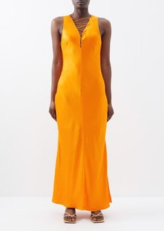 Frame - Striped Lace-front Satin Midi Dress - Womens - Orange